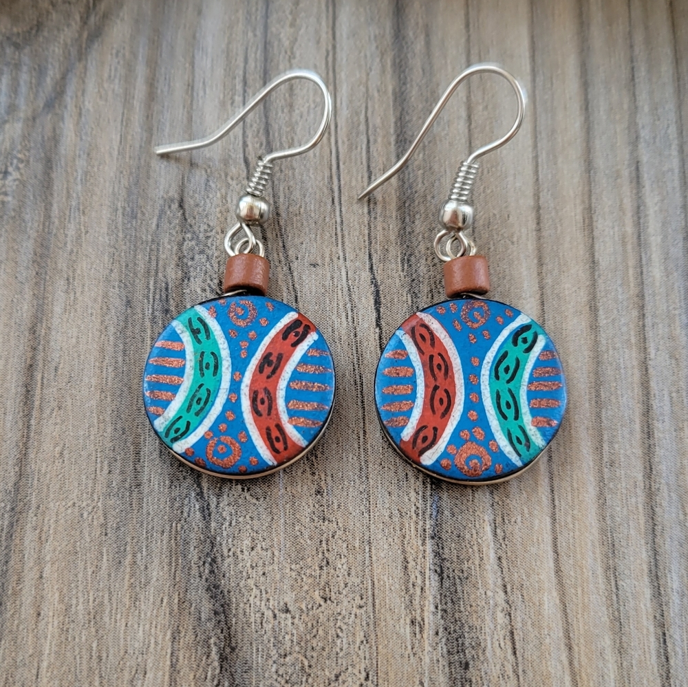 Handmade Ceramic Round Bead Vintage Earrings